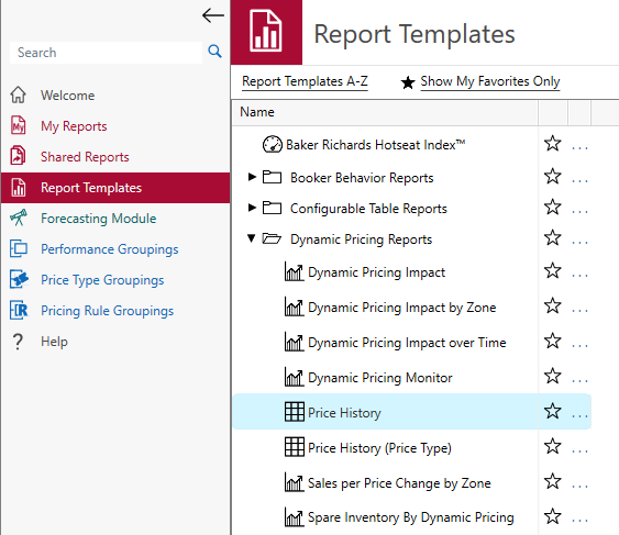 A screenshot of the Revenue Management Application