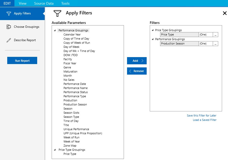 A screenshot of the Revenue Management Application